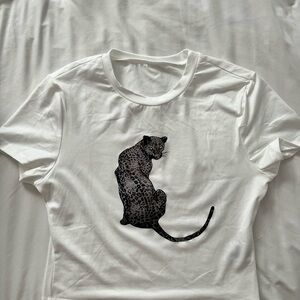 SHEIN Black Leopard White T-Shirt Clothing